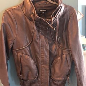 Bebe purple leather bomber jacket